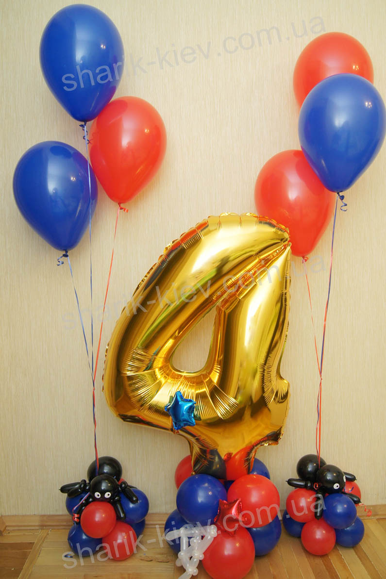 Цифра на подставке Человек Паук + 2 фонтана из воздушных шаров