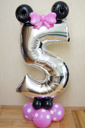 Цифра на подставке Минни Розовая из воздушных шаров