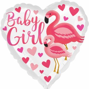 Шар из фольги Сердце Фламинго для девочки