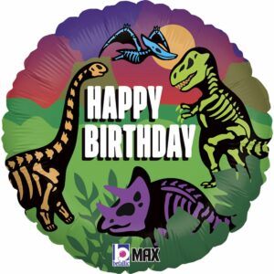 Шар из фольги Круг Happy Birthday динозавры юрского периода