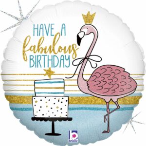 Шар из фольги Круг Happy Birthday фламинго
