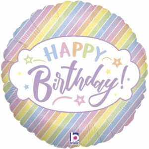 Шар из фольги Круг Happy Birthday полоски разноцветные