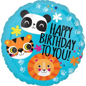 Шар из фольги Круг Happy Birthday лев тигр панда