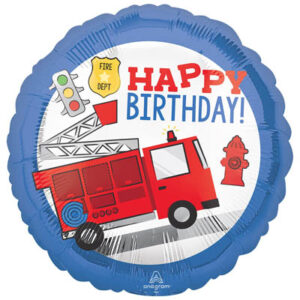 Шар из фольги Круг Happy Birthday Пожарная машина