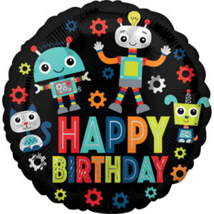 Шар из фольги Круг Happy Birthday роботы