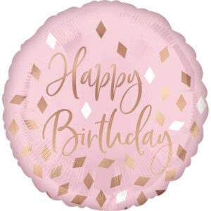 Шар из фольги Круг Happy Birthday ромбики на розовом