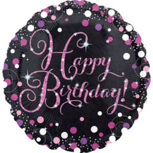 Шар из фольги Круг Happy Birthday розовые шарики