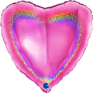 Шар из фольги Сердце малиновое голография 18 дюймов