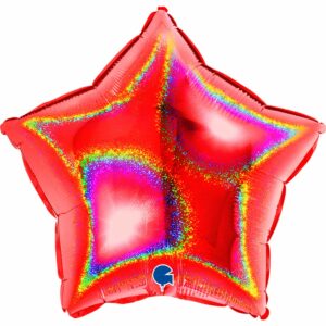 Шар из фольги Звезда голография красная 18 дюймов