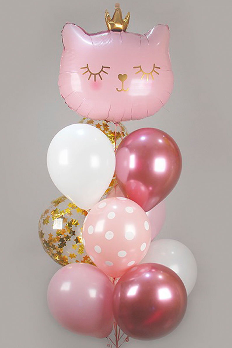 Облако из шаров Кошка розовая с короной