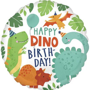 Шар Круг Happy Birthday динозаврики в колпачках