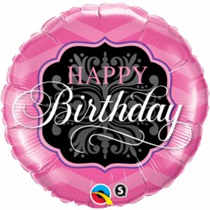 Шар из фольги Круг Happy Birthday черно-розовый