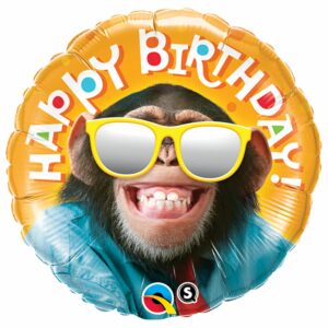 Шар из фольги Круг Happy Birthday обезьянка в очках