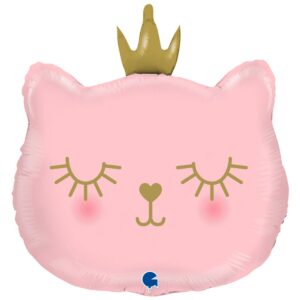 Шар из фольги Кошечка с короной розовая