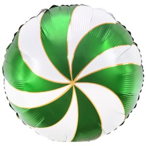 Шар из фольги из фольги Круг Леденец бело-зелёный