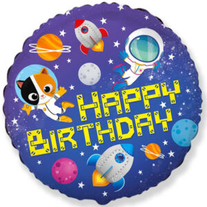 Шар из фольги Круг Happy Birthday космос цветной