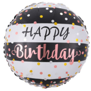 Шар Круг Happy Birthday черно-бело-розовый
