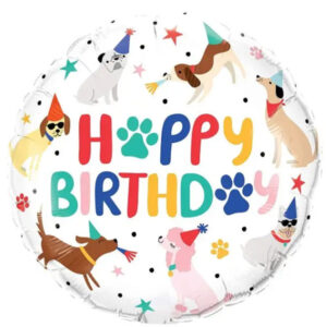 Шар Круг Happy Birthday собачки в колпачках